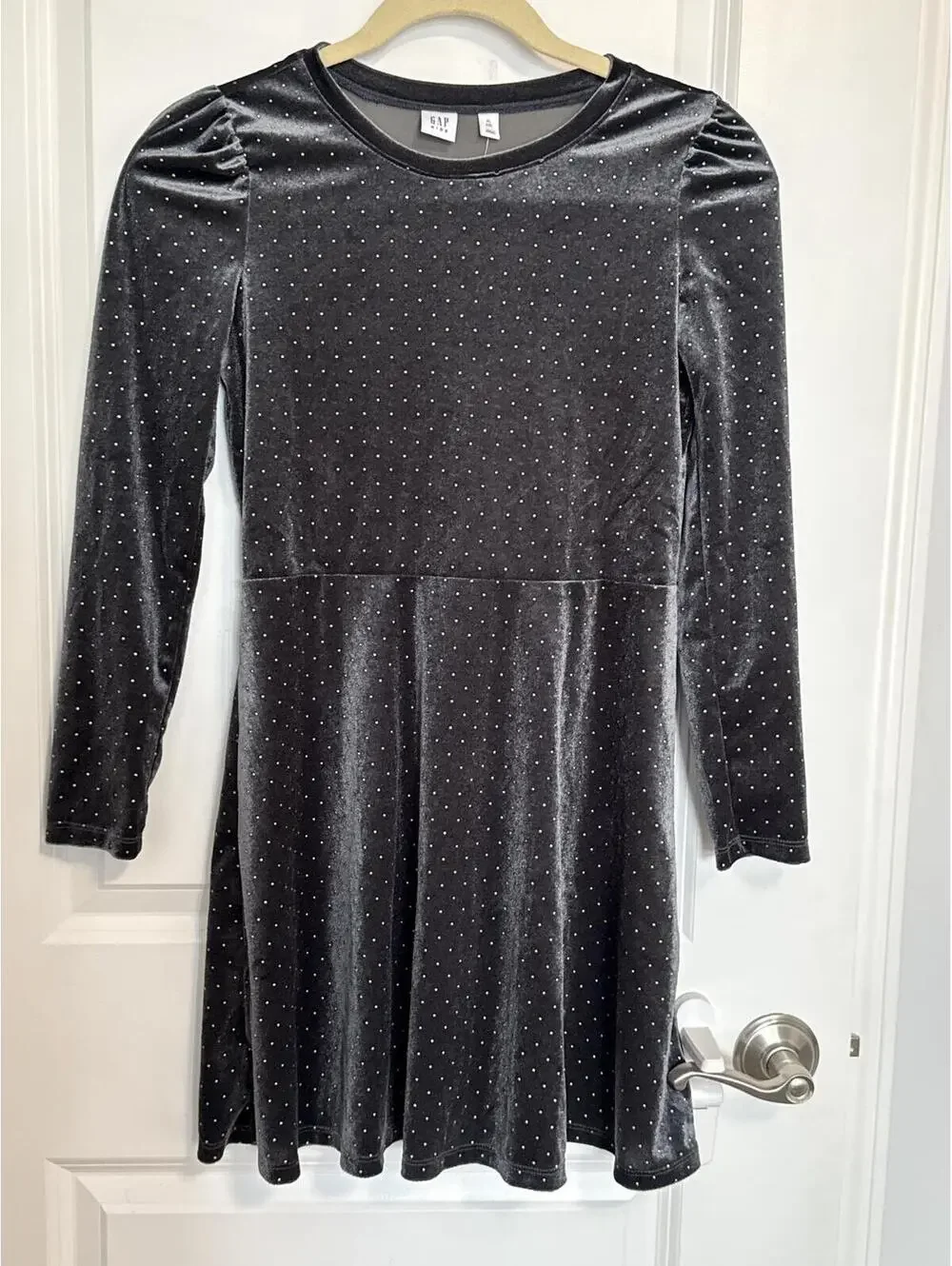 GAP Kids Girls' Velvet Long Sleeve Dress with Silver Dots, Size XL (12)